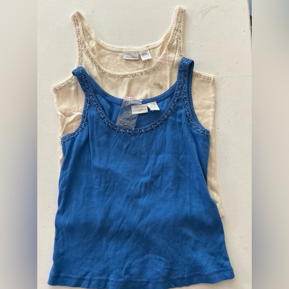 VINTAGE NEW BLUE AND CREAM TANK TOPS